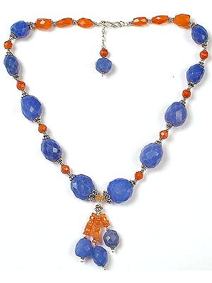 Faceted Blue Chalcedony & Carnelian Necklace