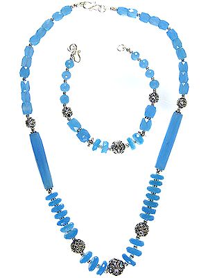Faceted Blue Chalcedony Necklace with Bracelet Set