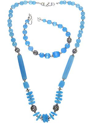 Faceted Blue Chalcedony Necklace with Matching Bracelet Set