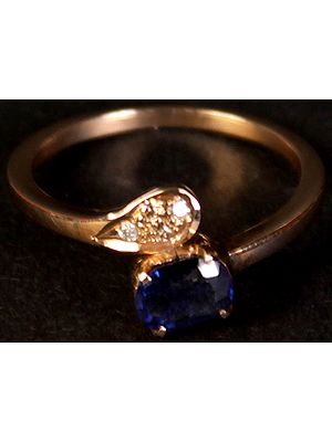 Faceted Blue Sapphire Ring with Diamond