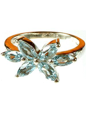 Faceted Blue Topaz Marquis Ring