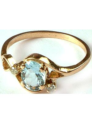 Faceted Blue Topaz Ring with Diamonds