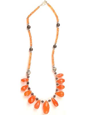Faceted Carnelian Drop Necklace with Black Onyx