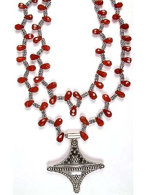 Faceted Carnelian Drop Necklace with Sterling Beads & Pendant