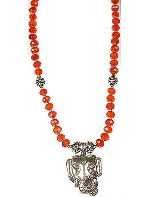 Faceted Carnelian Necklace with Head of Ganesha
