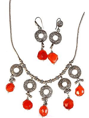Faceted Carnelian Necklace with Matching Earrings Set