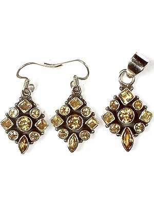 Faceted Citrine Pendant & Earrings Set