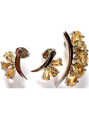 Faceted Citrine Pendant with Matching Earrings Set