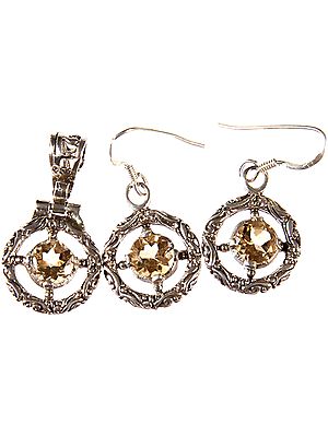 Faceted Citrine Pendant with Matching Earrings Set