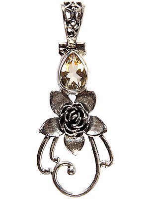 Faceted Citrine Pendant with Sterling Flower