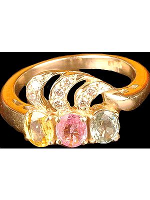 Faceted Citrine, Pink Tourmaline and Aquamarine Ring