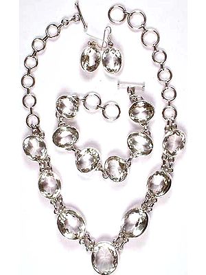 Faceted Crystal Necklace With Matching Bracelet & Earrings Set