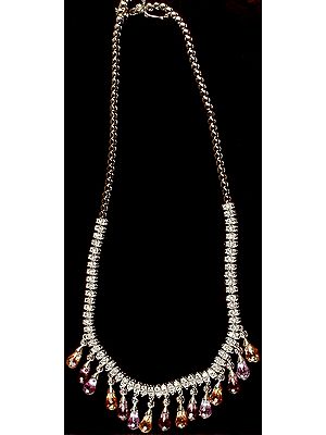 Faceted Cubic Zirconia Designer Dangling Drop Necklace