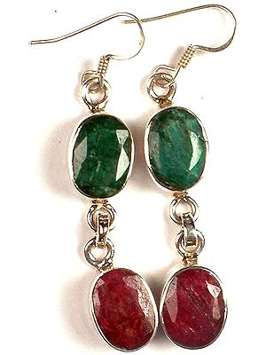 Faceted Emerald & Ruby Earrings