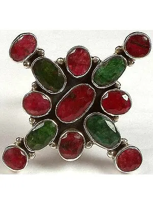 Faceted Emerald & Ruby Ring