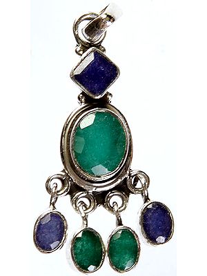 Faceted Emerald and Lapis lazuli Pendant with Charms