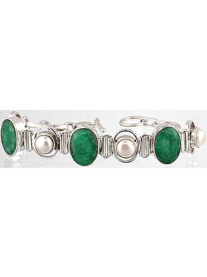 Faceted Emerald Bracelet with Pearl