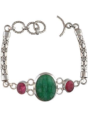 Faceted Emerald Bracelet with Twin Ruby