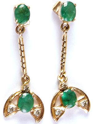 Faceted Emerald Earrings with Diamond