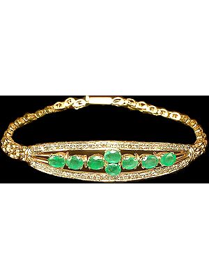 Faceted Emerald Gold Bracelet with Diamonds
