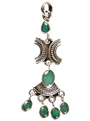 Faceted Emerald Pendant with Charms