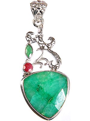Faceted Emerald Pendant with Ruby