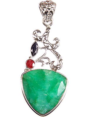 Faceted Emerald Pendant with Sapphire