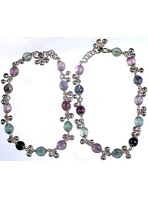 Faceted Flourite Anklets with Ghungroo Bells