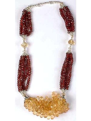 Faceted Garnet & Citrine Beaded Necklace from Rajasthan