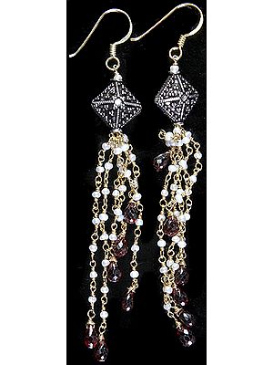 Faceted Garnet and Pearl Earrings