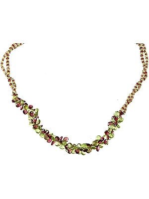 Faceted Garnet and Peridot Beaded Superfine Necklace
