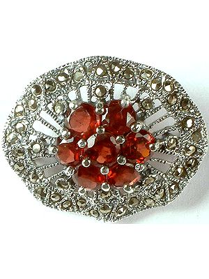 Faceted Garnet Brooch with Marcasite