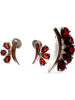 Faceted Garnet Pendant with Matching Earrings Set
