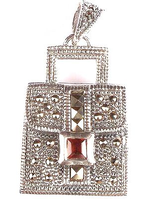 Faceted Garnet Purse Pendant with Marcasite