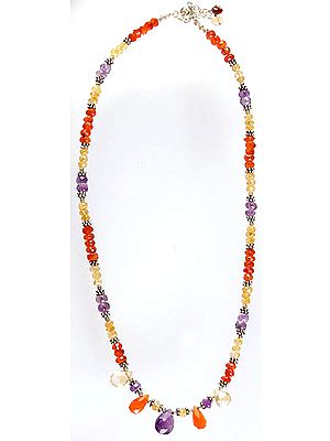 Faceted Gemstone Beaded Necklace (Carnelian, Citrine and Amethyst)