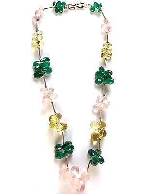 Faceted Gemstone Beaded Necklace (Green Onyx, Rose Quartz and Lemon Topaz)