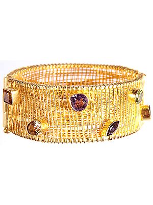 Faceted Gemstone Gold Plated Screw Cuff Bracelet (Garnet, Peridot, Iolite, Amethyst and Citrine)