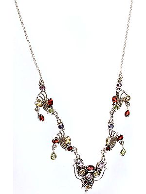 Faceted Gemstone Necklace (Amethyst, Citrine, Garnet, Iolite and Peridot)