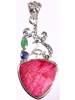 Faceted Gemstone Pendant (Ruby, Emerald and Blue Sapphire)