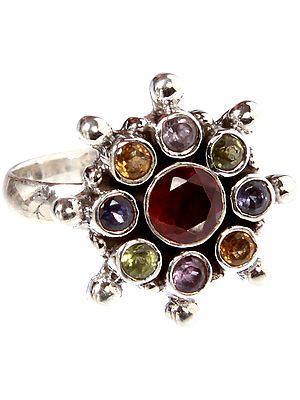 Faceted Gemstone Ring (Amethyst, Peridot, Citrine, Garnet and Iolite)