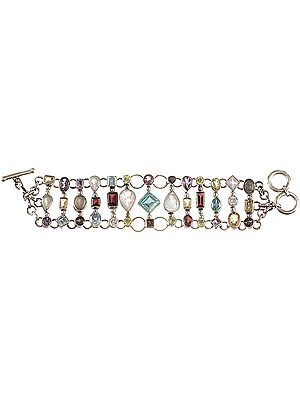 Faceted Gemstone Three Strand Bracelet (Citrine, amethyst, Rainbow Moonstone, BT, Peridot, Garnet, Lemon Topaz, Labradorite, CZ and Smoky Quartz)