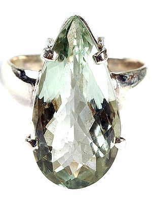 Faceted Green Amethyst Pear Finger Ring