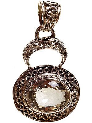 Faceted Green Amethyst Pendant with Lattice Bale