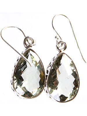Faceted Green Amethyst Teardrop Earrings