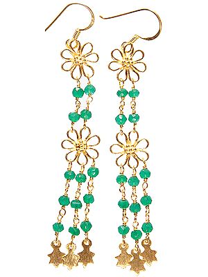 Faceted Green Onyx Gold Plated Earrings