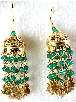 Faceted Green Onyx Gold Plated Umbrella Chandeliers