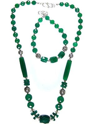 Faceted Green Onyx Necklace with Matching Bracelet Set