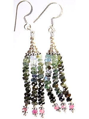 Faceted Green Tourmaline Shower Earrings with Pink