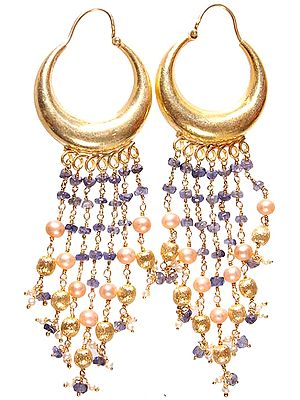 Faceted Iolite and Pearl with Sterling Gold Plated Earrings