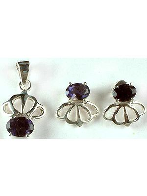 Faceted Iolite Pendant & Earrings Set